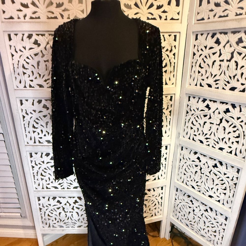 NWT Fashion Nova Black Sequin Long Sleeve Dress Sz 1X